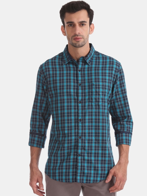 

Ruggers Men Blue Regular Fit Checked Casual Shirt