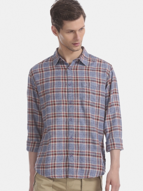 

Ruggers Men Blue & Red Regular Fit Checked Casual Shirt
