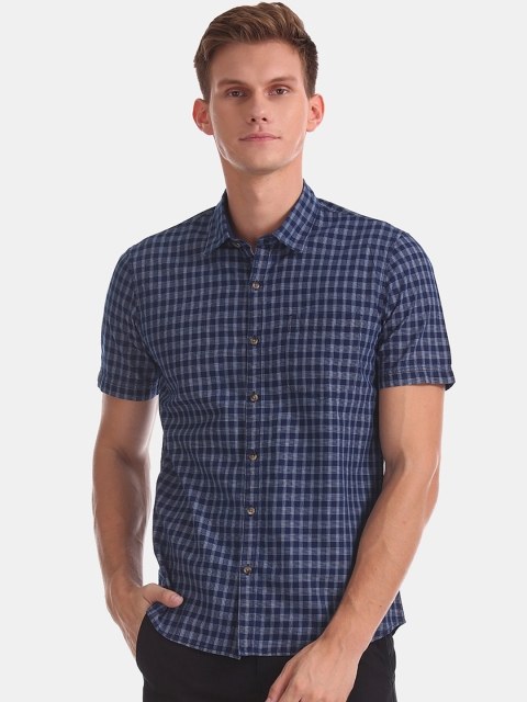 

Ruggers Men Navy Blue Regular Fit Checked Casual Shirt