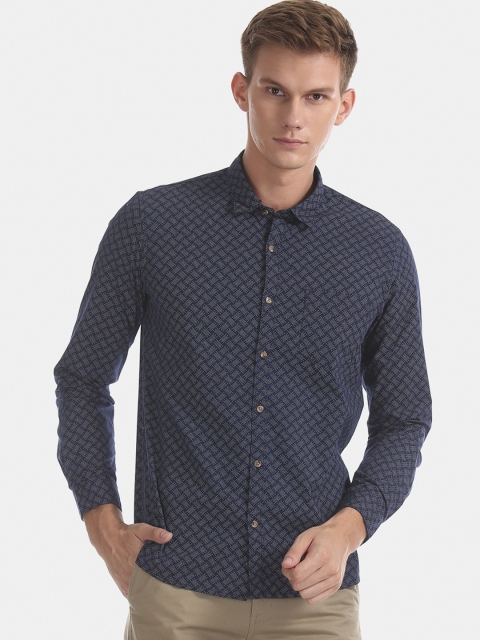 

Ruggers Men Navy Blue Regular Fit Printed Casual Shirt