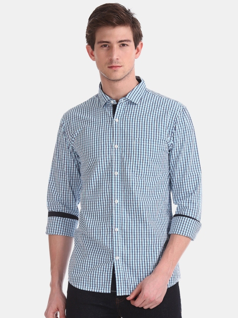 

Ruggers Men Blue Regular Fit Checked Casual Shirt