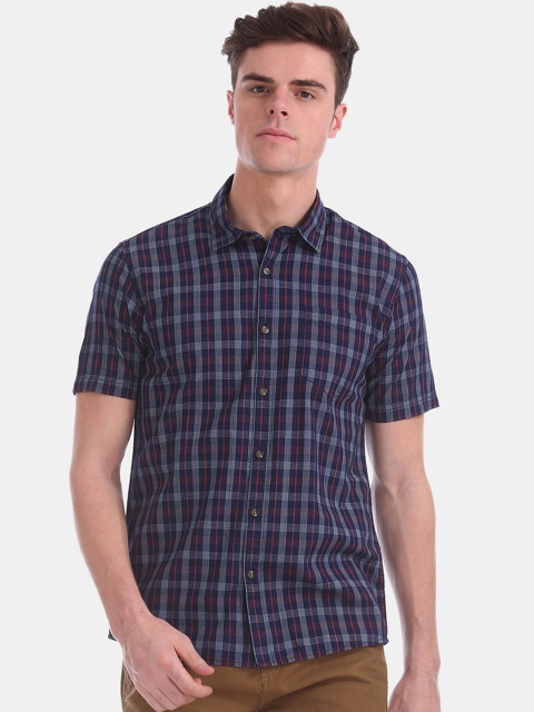 

Ruggers Men Navy Blue Regular Fit Checked Casual Shirt