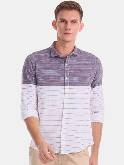 

Ruggers Men White & Grey Regular Fit Striped Casual Shirt