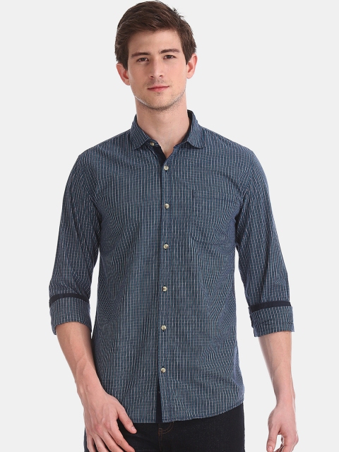 

Ruggers Men Blue Regular Fit Checked Casual Shirt