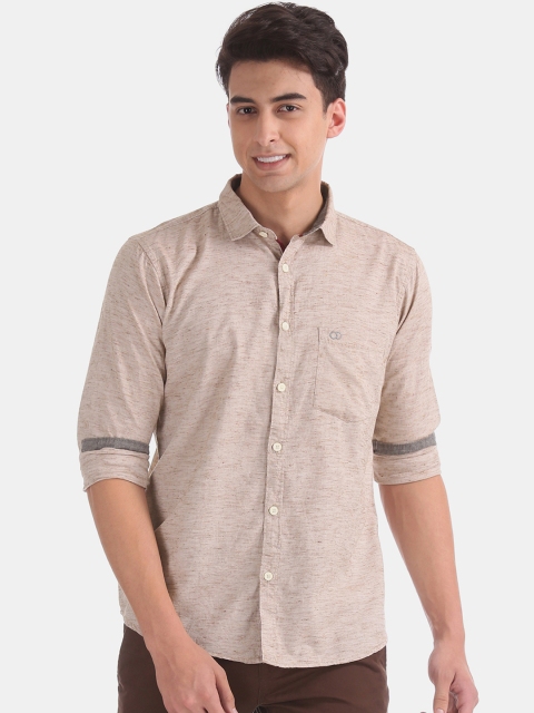 

Ruggers Men Beige Self Design Casual Shirt