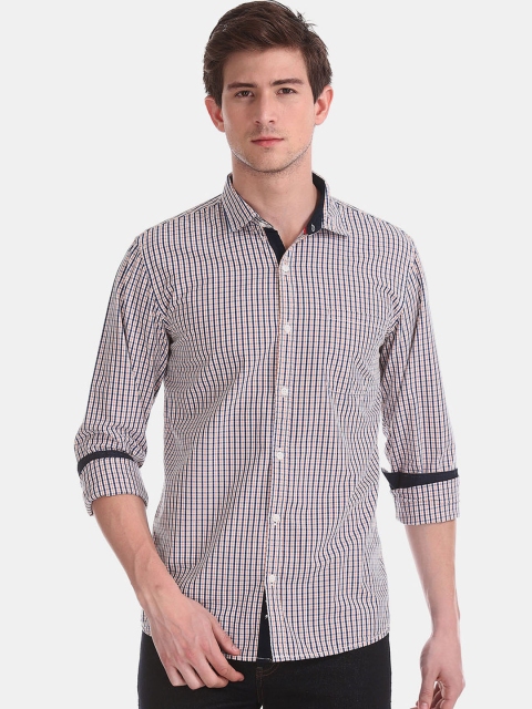 

Ruggers Men Orange & Navy Blue Regular Fit Checked Casual Shirt