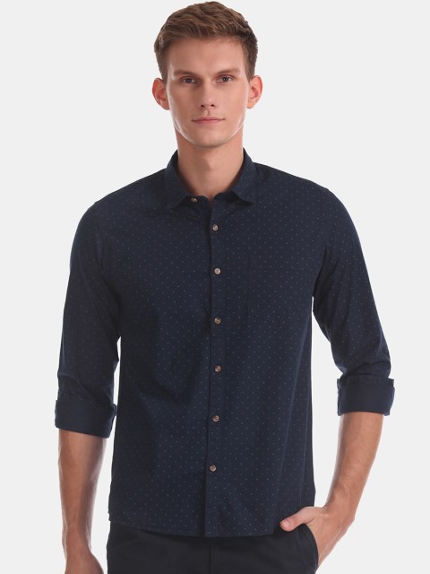 

Ruggers Men Navy Blue Regular Fit Polka Dot Printed Casual Shirt
