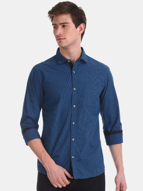 

Ruggers Men Navy Blue Regular Fit Checked Casual Shirt