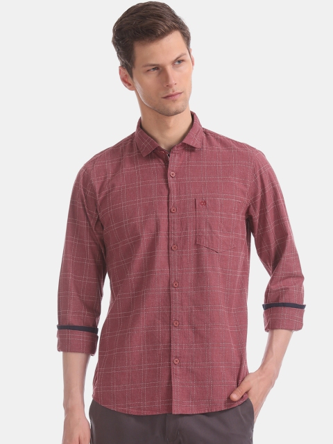 

Ruggers Men Maroon & Grey Regular Fit Checked Casual Shirt