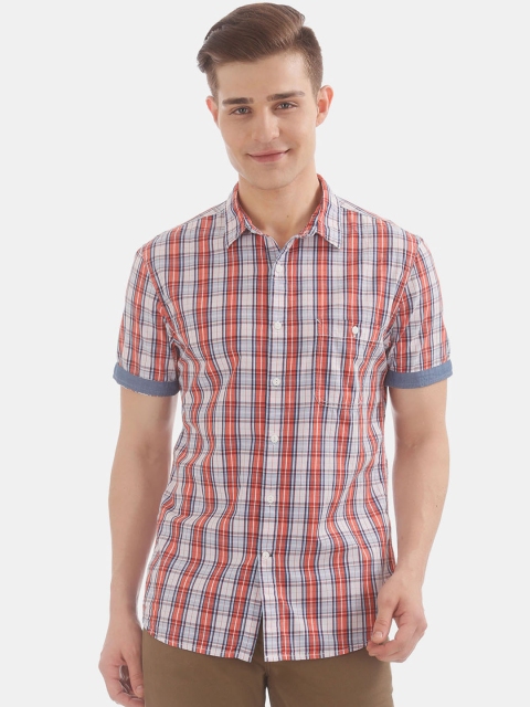 

Colt Men White & Orange Regular Fit Checked Casual Shirt