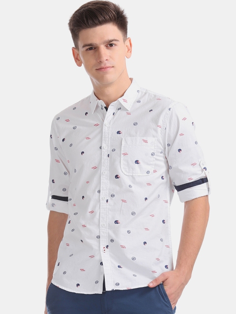 

Colt Men White & Blue Slim Fit Printed Casual Shirt