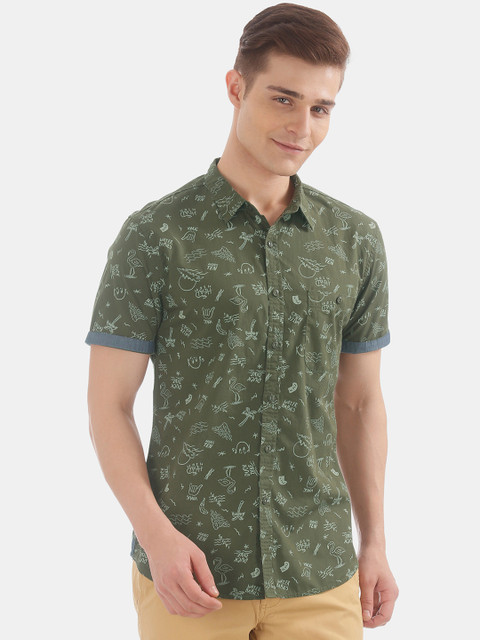 

Colt Men Olive Green Regular Fit Printed Casual Shirt
