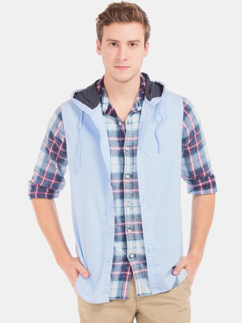 

Colt Men Blue Slim Fit Checked Hooded Layered Shacket