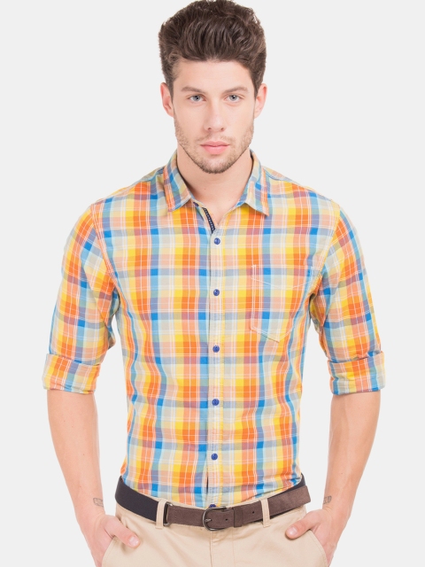 

Colt Men Orange & Blue Regular Fit Checked Casual Shirt