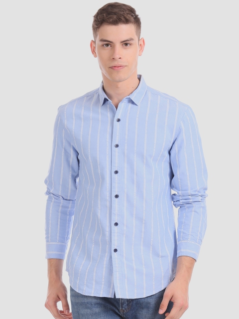 

Colt Men Blue & White Regular Fit Striped Casual Shirt