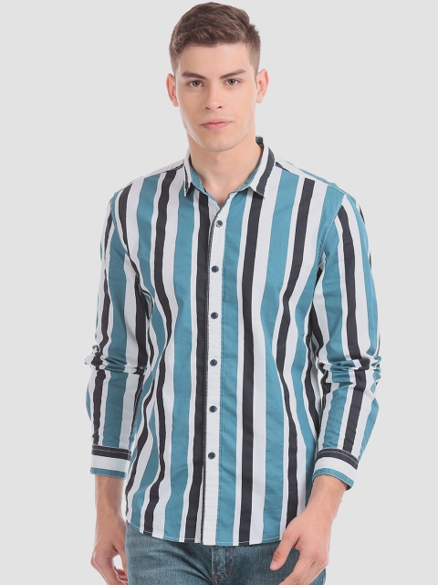 

Colt Men Blue & White Regular Fit Striped Casual Shirt