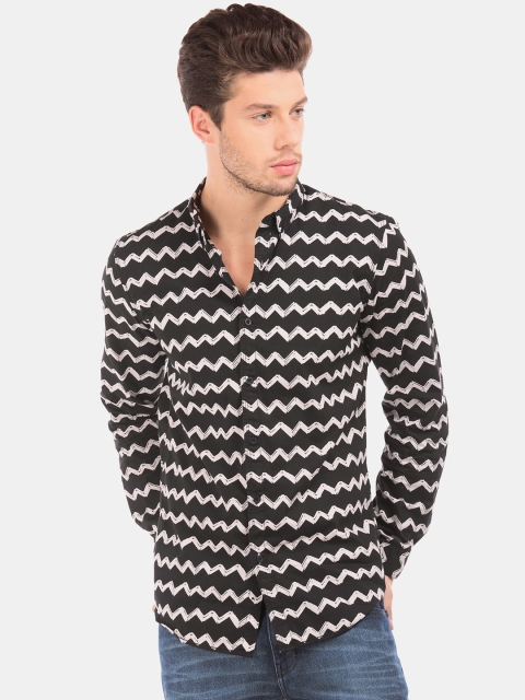 

Colt Men Black & White Regular Fit Striped Casual Shirt