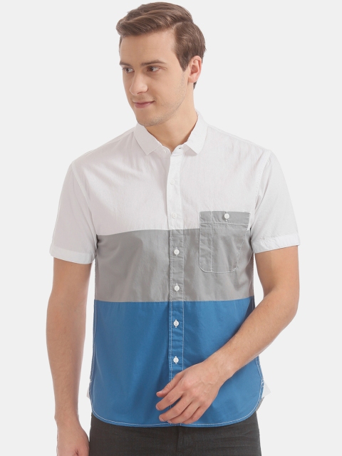 

Colt Men White & Grey Regular Fit Colourblocked Casual Shirt