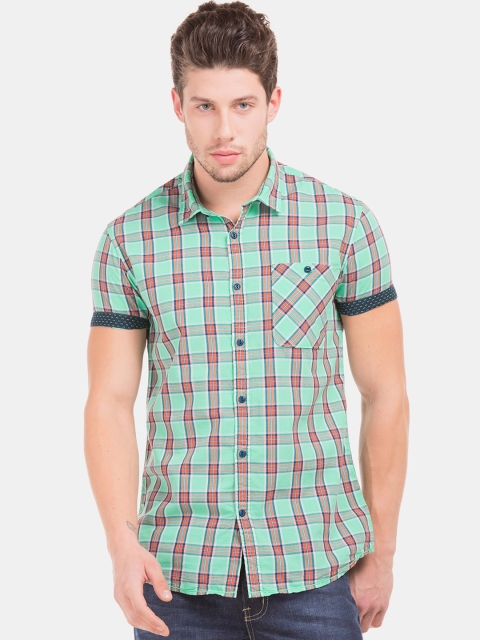 

Colt Men Sea Green & Orange Checked Casual Shirt