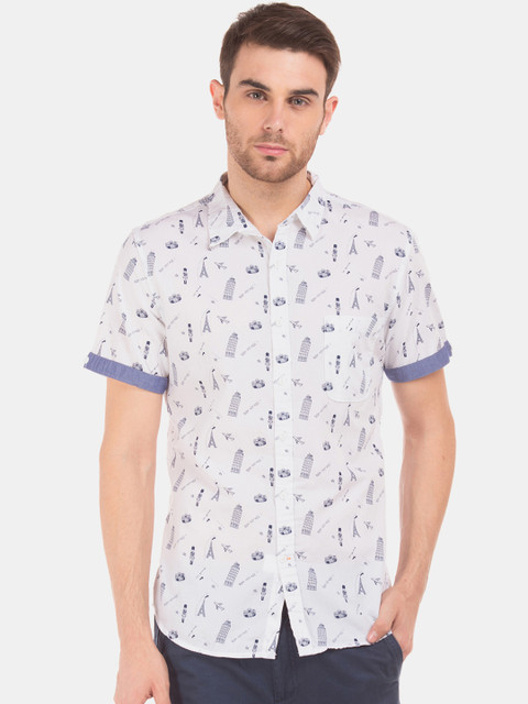 

Colt Men White & Blue Printed Casual Shirt