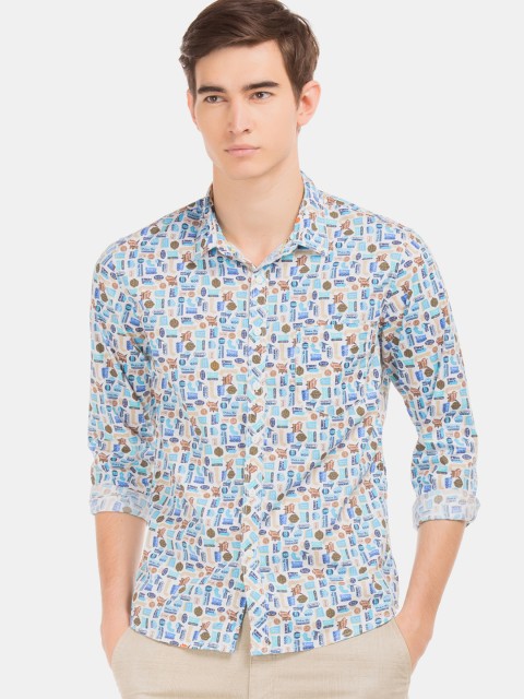 

Colt Men Blue & Off White Slim Fit Printed Casual Shirt