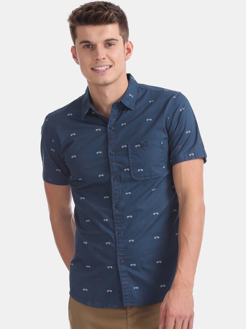 

Colt Men Navy Blue Regular Fit Printed Casual Shirt