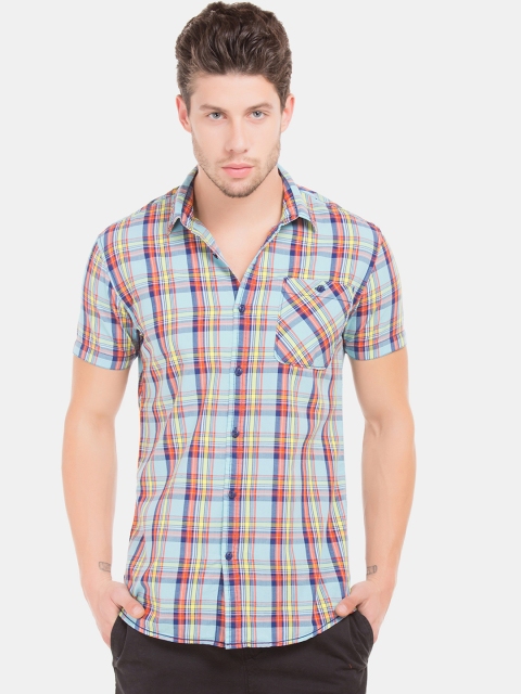 

Colt Men Blue & Orange Slim Fit Madras Checked Casual Shirt