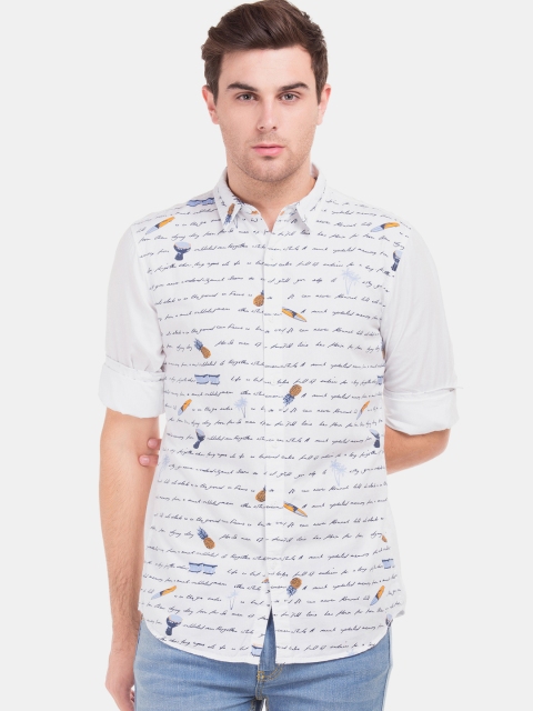 

Colt Men White Slim Fit Printed Casual Shirt