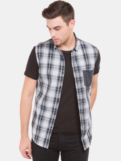 

Colt Men Grey & Off-White Slim Fit Checked Casual Sleeveless Shirt