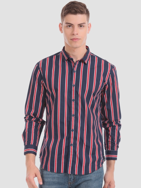 

Colt Men Navy Blue & Red Regular Fit Striped Casual Shirt