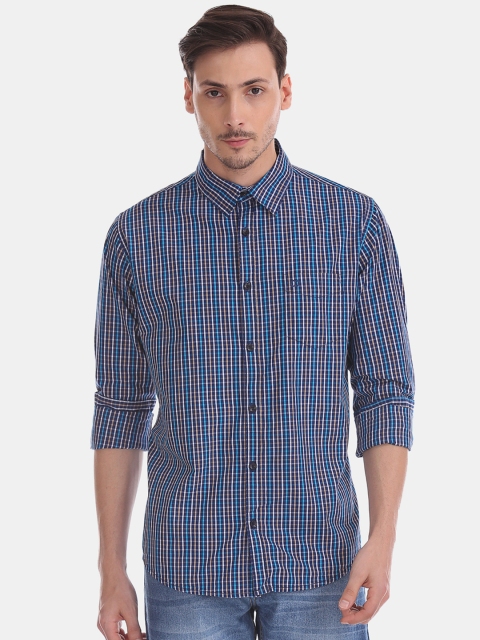 

Ruggers Men Blue & White Slim Fit Checked Casual Shirt