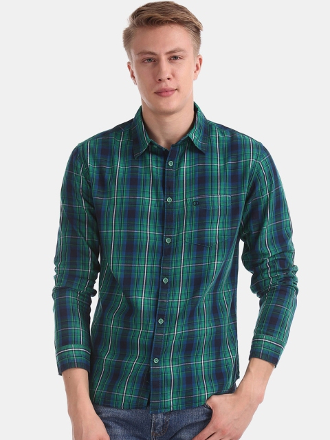 

Ruggers Men Green & Navy Blue Checked Casual Shirt