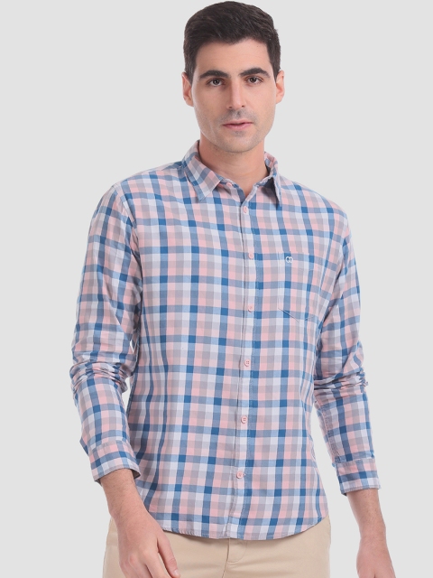 

Ruggers Men Pink & Blue Slim Fit Checked Casual Shirt