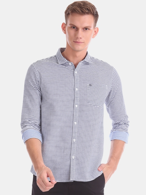 

Ruggers Men Blue & White Regular Fit Striped Casual Shirt