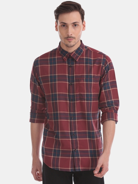 

Ruggers Men Maroon & Navy Blue Slim Fit Checked Casual Shirt