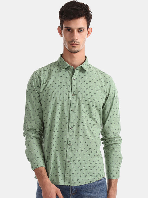 

Ruggers Men Green & Navy Blue Printed Casual Shirt