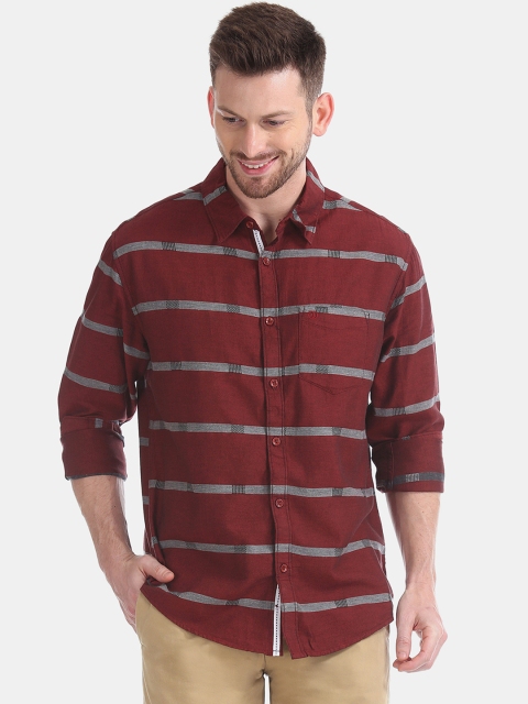 

Ruggers Men Red & Grey Regular Fit Striped Casual Shirt