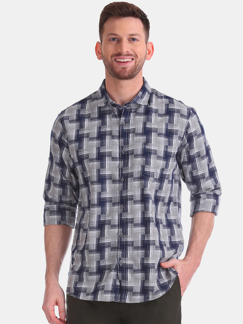 

Ruggers Men Blue & Grey Regular Fit Printed Casual Shirt