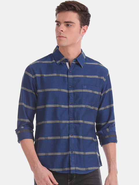 

Ruggers Men Blue & Grey Regular Fit Striped Casual Shirt
