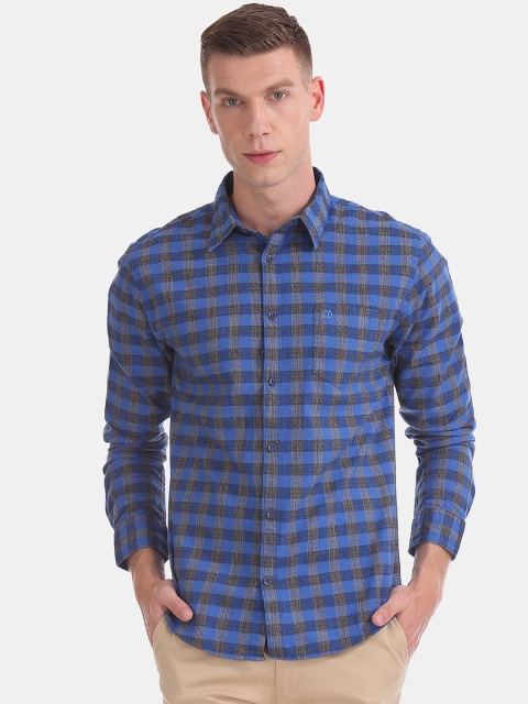 

Ruggers Men Blue & Grey Regular Fit Checked Casual Shirt