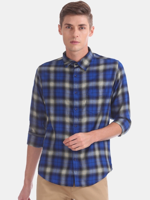 

Ruggers Men Blue & Yellow Slim Fit Checked Casual Shirt