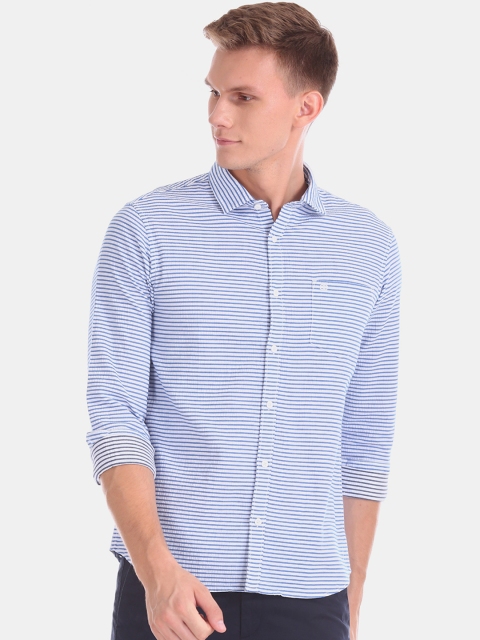 

Ruggers Men Blue & White Regular Fit Striped Casual Shirt