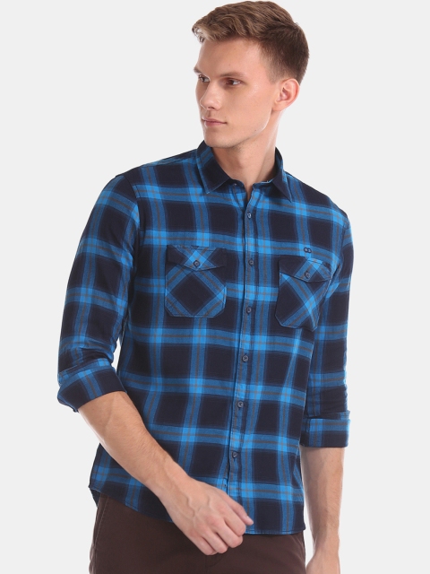

Ruggers Men Blue & Black Regular Fit Checked Casual Shirt
