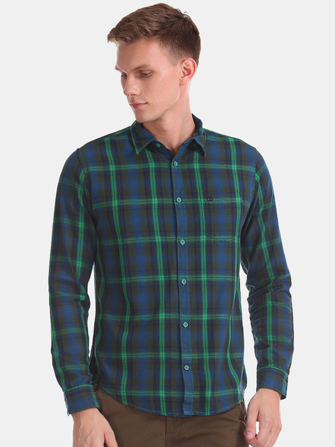

Ruggers Men Green & Blue Regular Fit Checked Casual Shirt