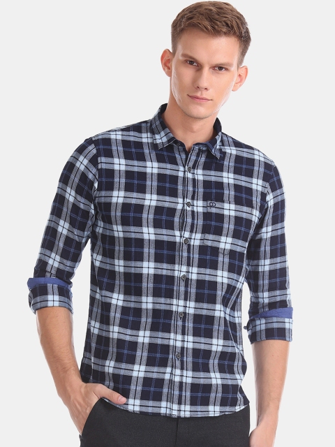 

Ruggers Men Navy Blue & Off-White Regular Fit Checked Casual Shirt