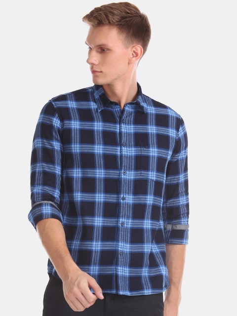 

Ruggers Men Navy Blue Regular Fit Checked Casual Shirt