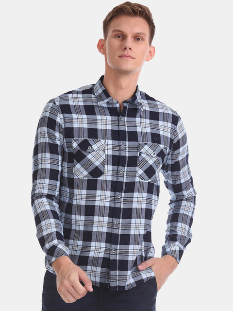 

Ruggers Men Navy Blue & White Regular Fit Checked Casual Shirt