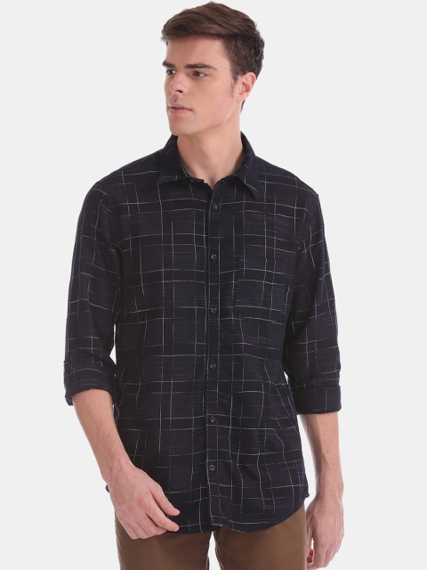 

Ruggers Men Navy Blue Regular Fit Checked Casual Shirt