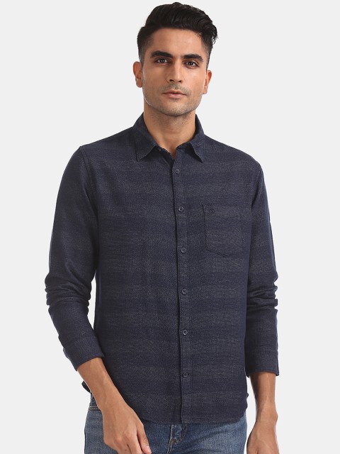 

Ruggers Men Navy Blue Regular Fit Self Design Casual Shirt
