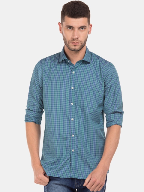 

Excalibur Men Green & Blue Slim Fit Checked Casual Shirt